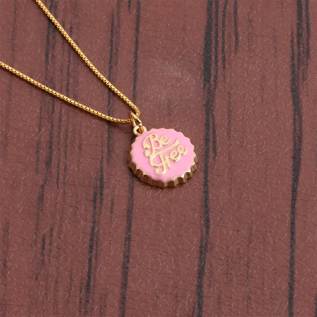 Copper bottle cap pendant necklace on a 40 cm box chain with 18K gold electroplating in various colours