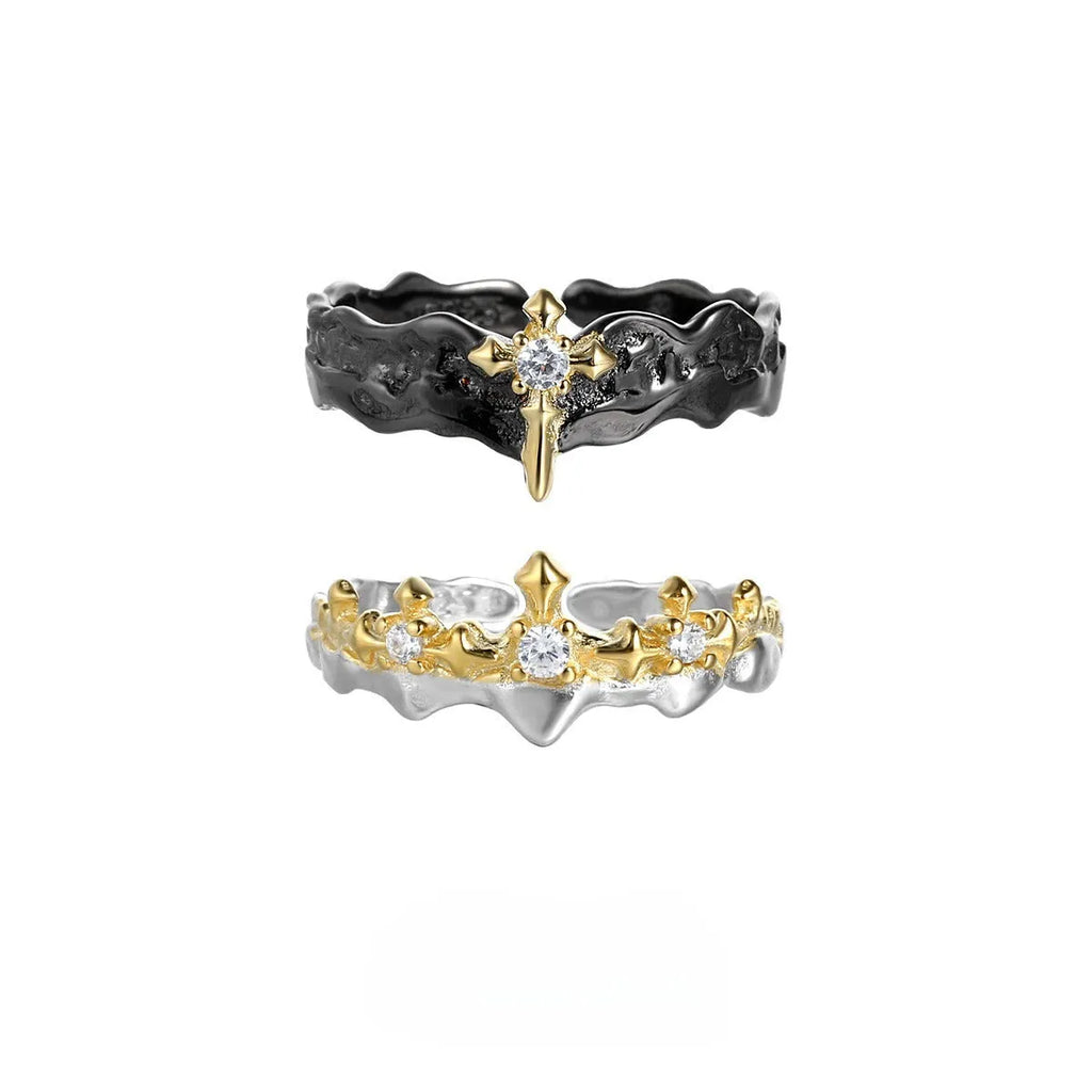 Princess Knight couple ring with adjustable opening in electroplated silver white gold colour