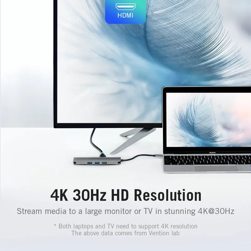 Deep grey USB-C to multi-port hub adapter with HDMI, Ethernet, USB ports and card readers