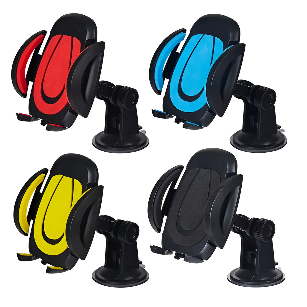 Red suction cup U-shaped mobile phone bracket with automatic lock mechanism for vehicle and table mounting
