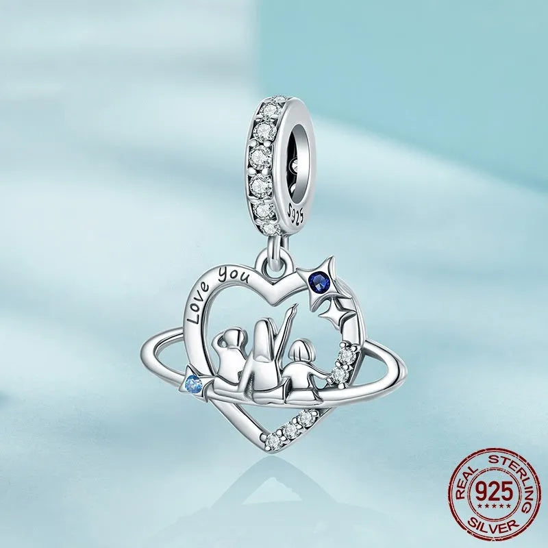 S925 sterling silver loving heart pendant bead for DIY jewellery, height 2.2cm width 1.8cm aperture 0.45cm, colour SCC3075