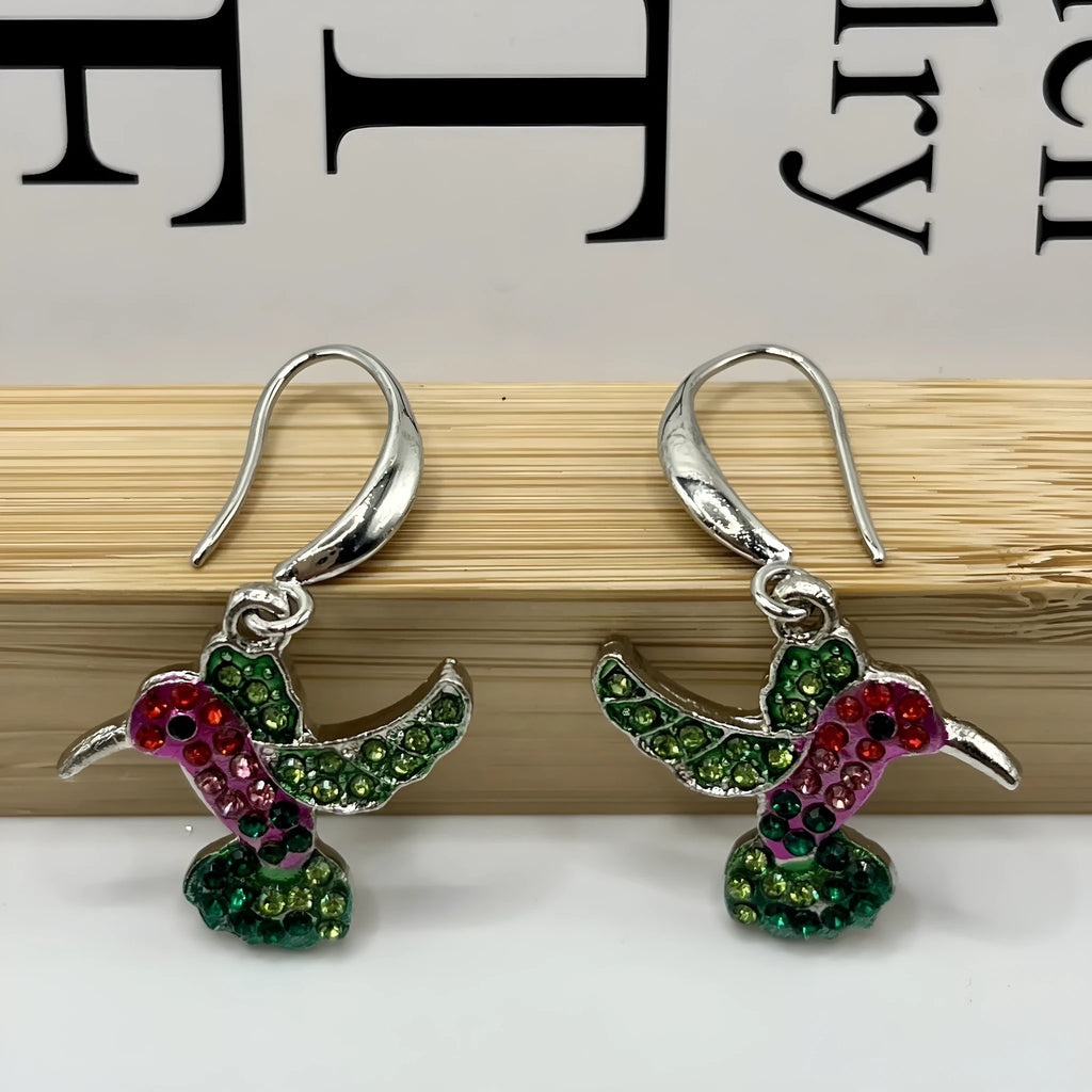 Hummingbird shape colourful alloy earrings electroplated animal pattern women's fashion jewellery