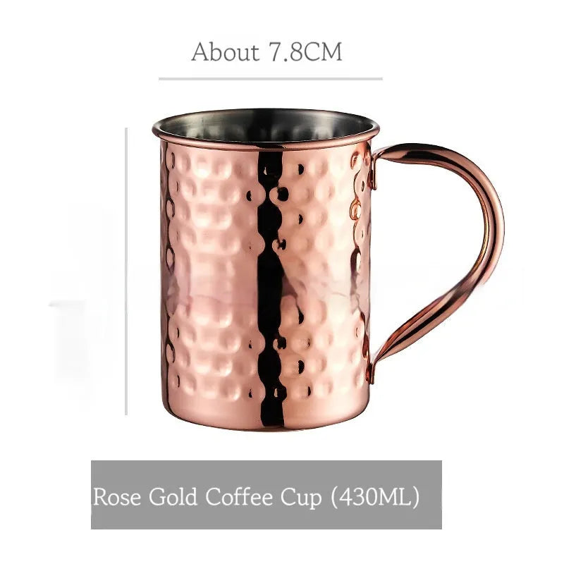 Stainless steel Moscow Mule cup with copper plating in a choice of colours and hammered or smooth finish.