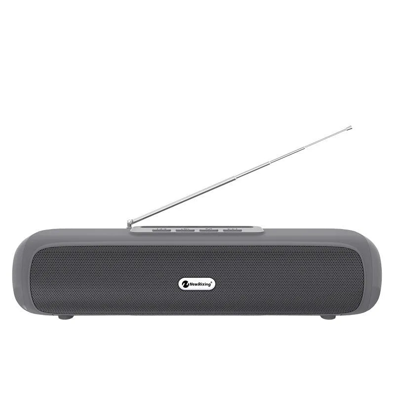 Desktop wireless long strip radio subwoofer in black, blue, red or silver grey.
