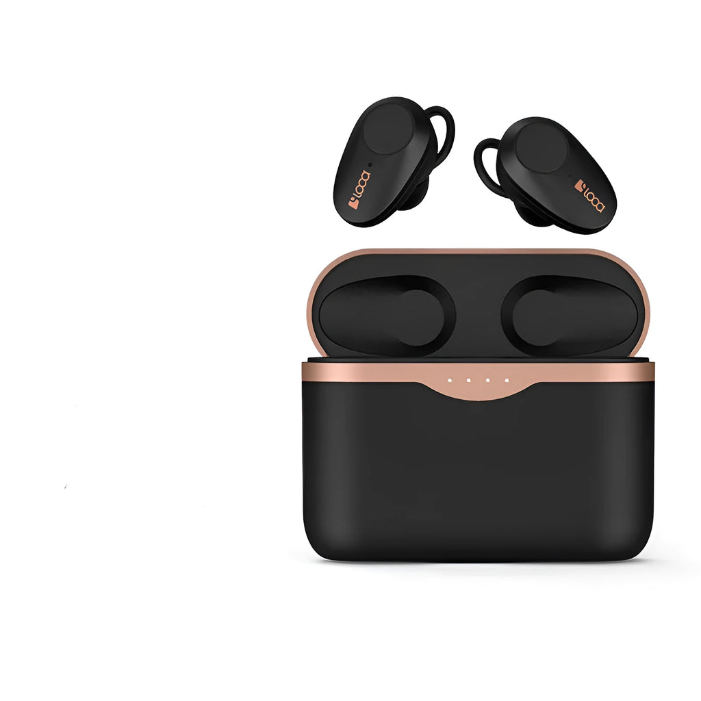 Black wireless Bluetooth headphones with charging stand showing Type-C and wireless charging options