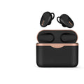 Black wireless Bluetooth headphones with charging stand showing Type-C and wireless charging options