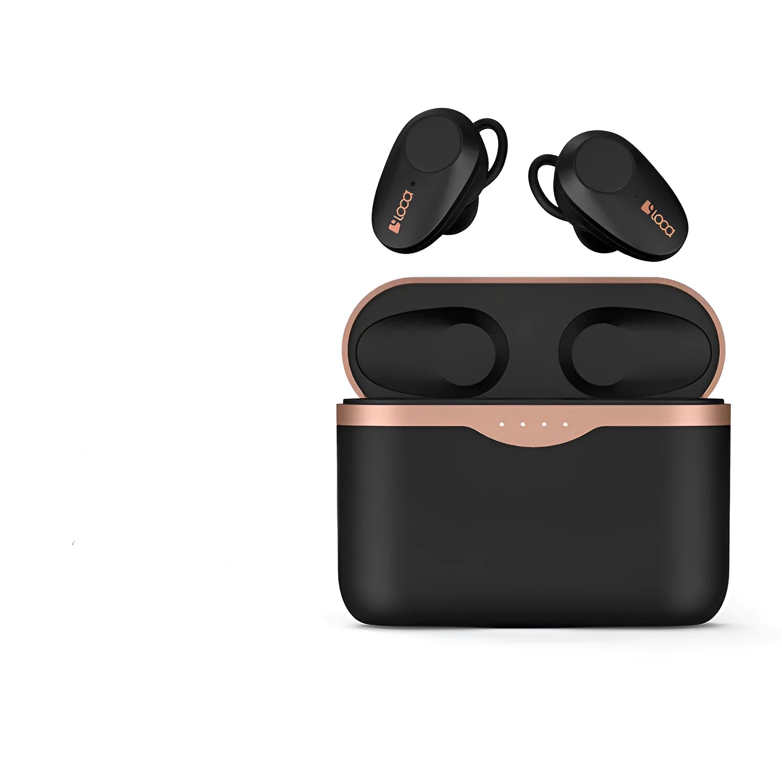 Black wireless Bluetooth headphones with charging stand showing Type-C and wireless charging options