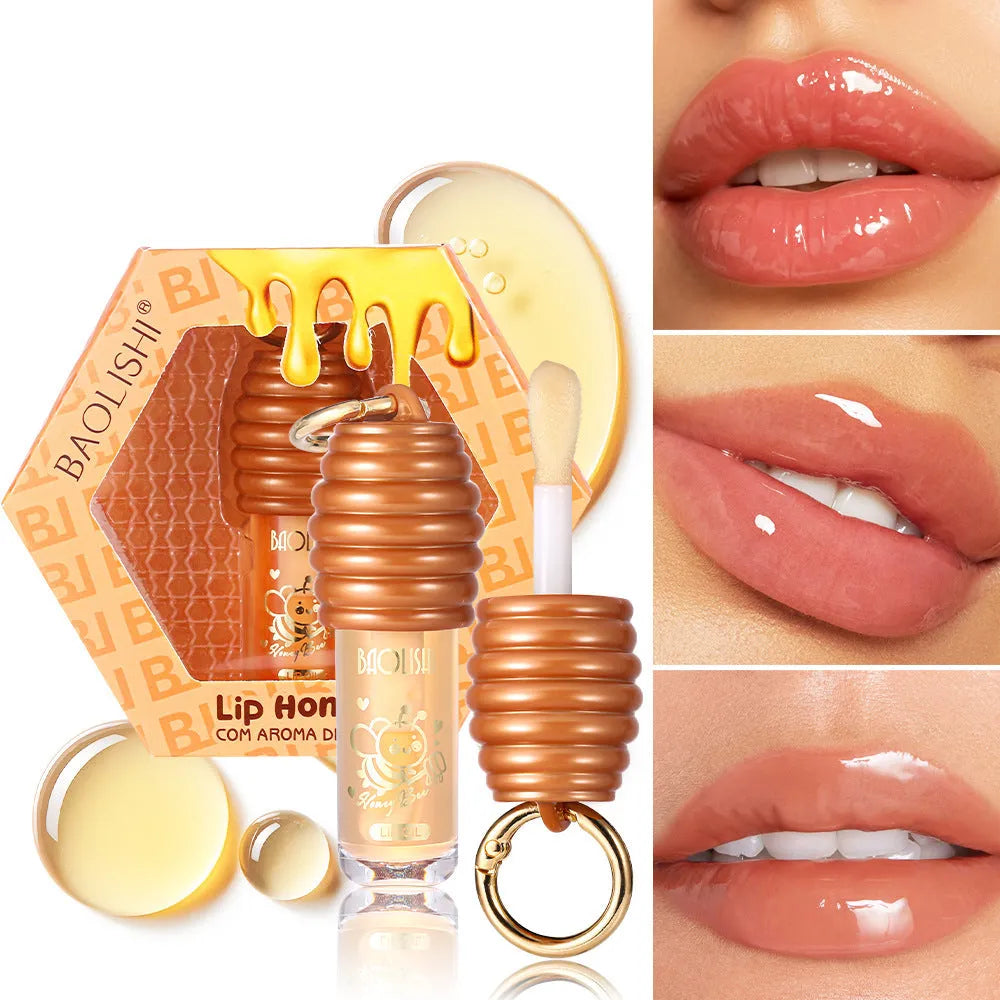 Honey lip gloss attached to keychain with pannier bag connector