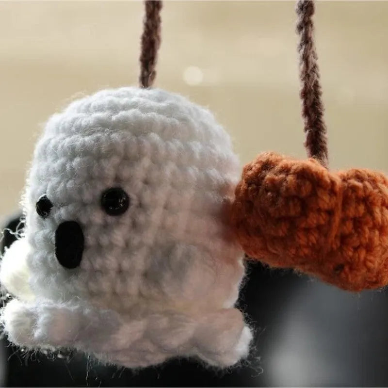 Plush hand-woven car hanging ornament in a cartoon design made from polyester