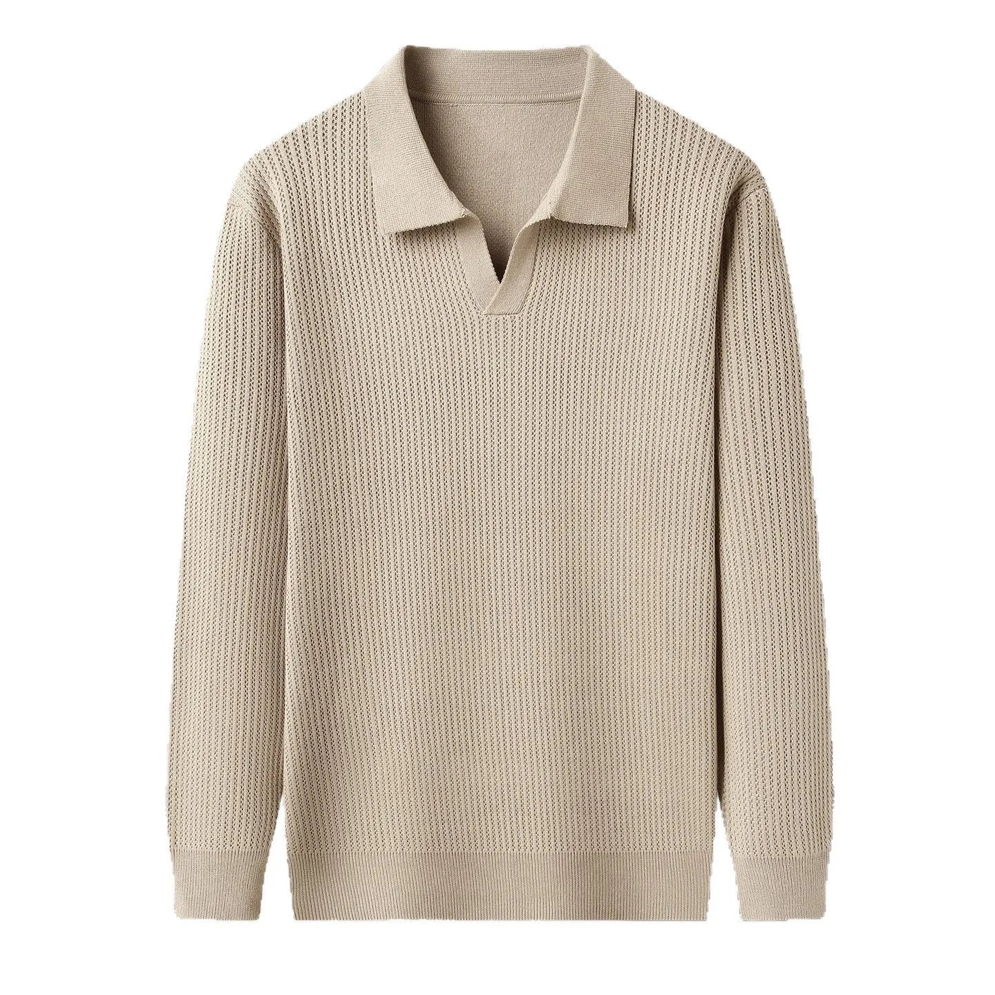 Men's loose fit plain pullover sweater in green, shown on a model for scale.