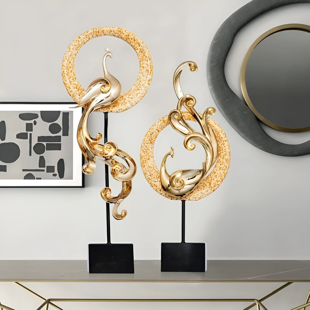 European style synthetic resin Phoenix ornament in rose gold, elegant silver, or festive red colour.
