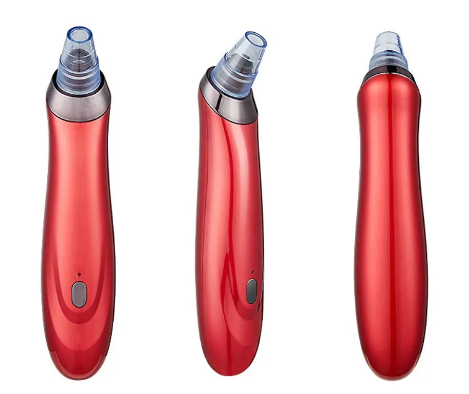 Handheld electric blackhead extractor tool with multiple nozzle tips in black colour