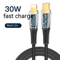 Low temperature fast charging transparent woven Type-C data cable in 1.2m length