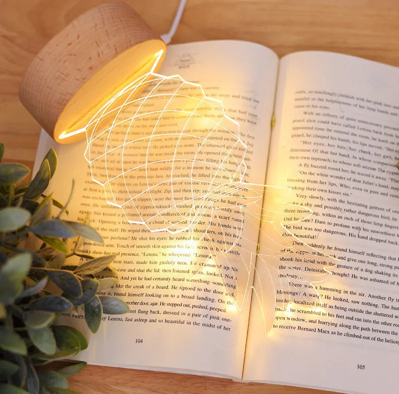 Wood and acrylic cartoon night light bedside lamp, 24.5x10cm, 1.6W USB powered