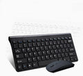 Black and white wireless keyboard and mouse set with 4G receiver showing 10-metre range