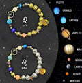 Set of twelve natural stone beaded bracelets, each representing a different zodiac sign.
