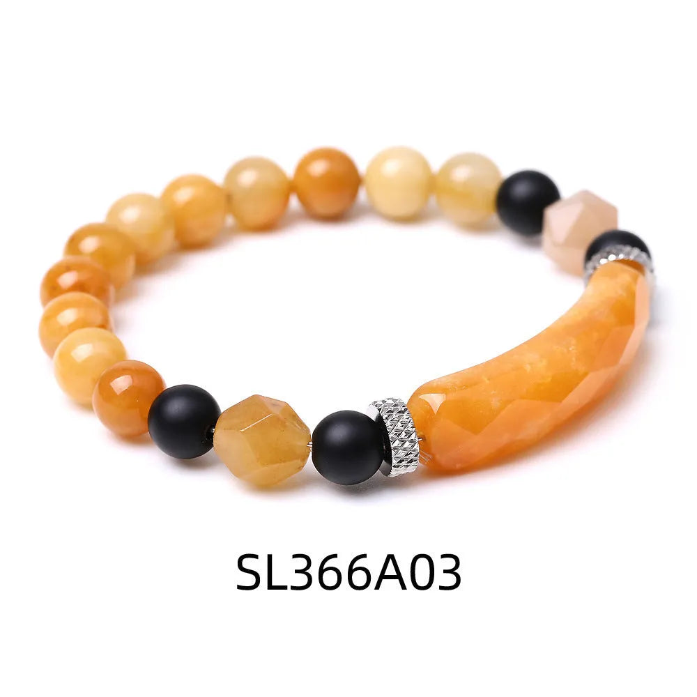 Black agate diamond-cut bracelet with geometric fan-shaped beads, handmade unisex jewellery