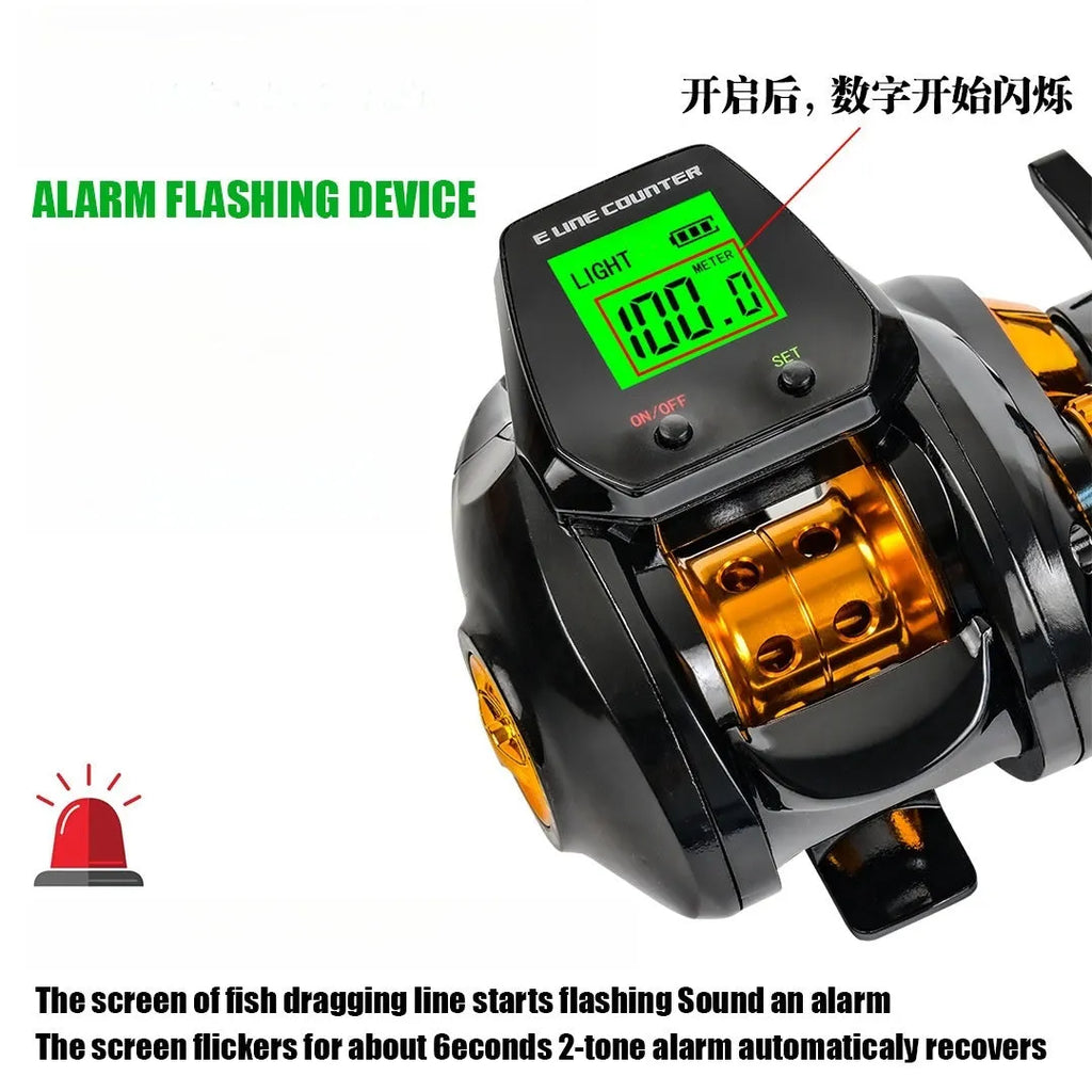 Waterproof large screen digital display fishing reel with backlight and counting function in aluminium alloy