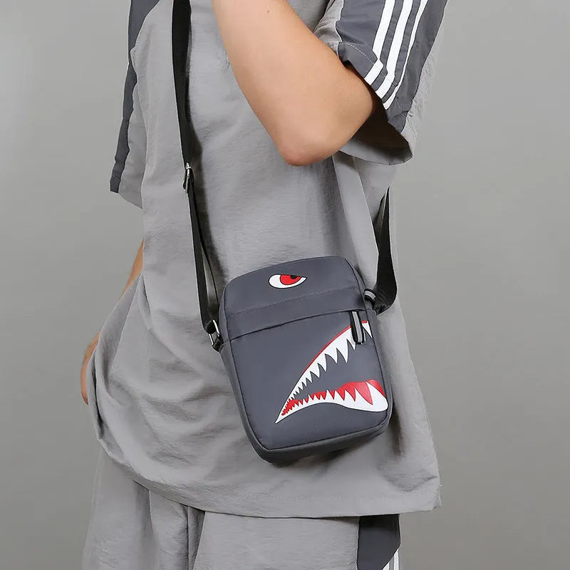 Men's small casual crossbody shoulder bag in Oxford cloth with animal print pattern