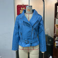 A black punk-style men's jacket with a locomotive shape, Peter Pan collar, and a drawstring waist.