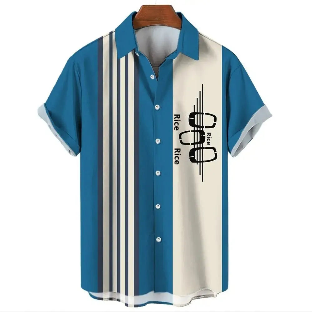Men's stripe pattern Hawaiian shirt with short sleeves and button fastening in cardigan style