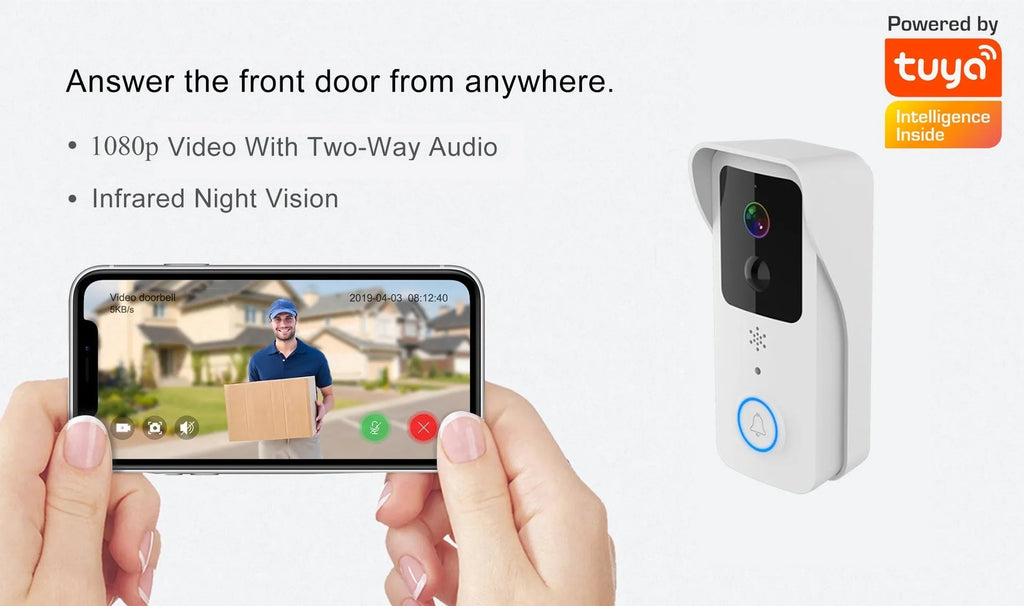 Waterproof smart visual doorbell intercom with HD video camera and battery power source