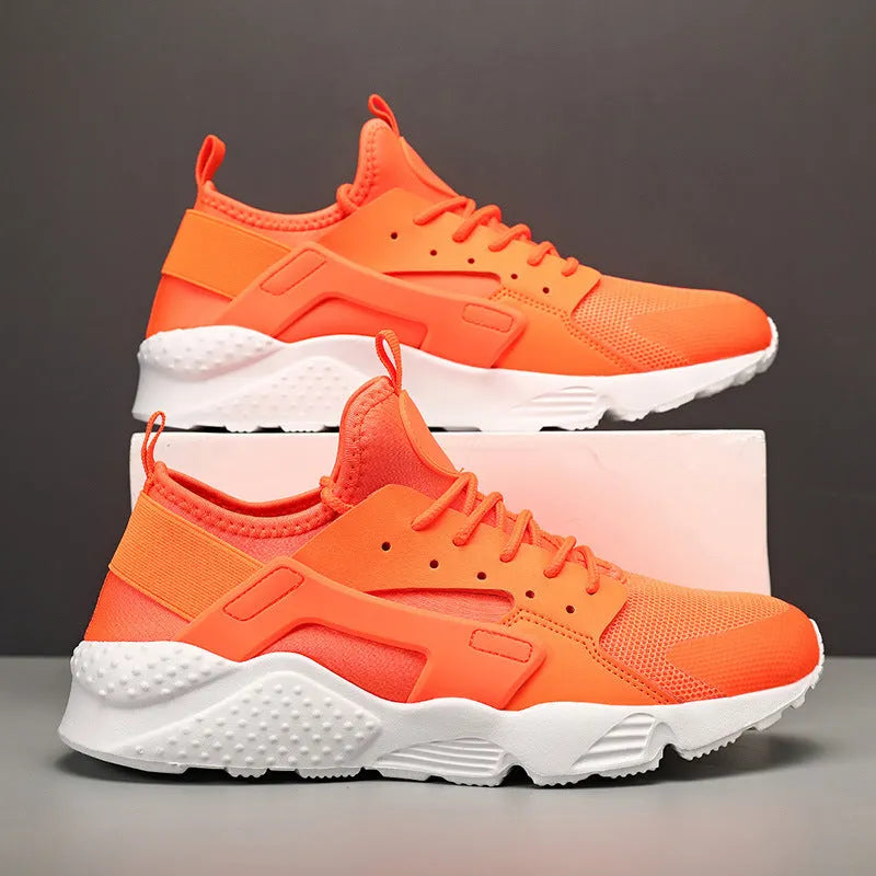 Men's fluorescent casual sneakers with mesh upper, cross shoulder straps and flat sole.