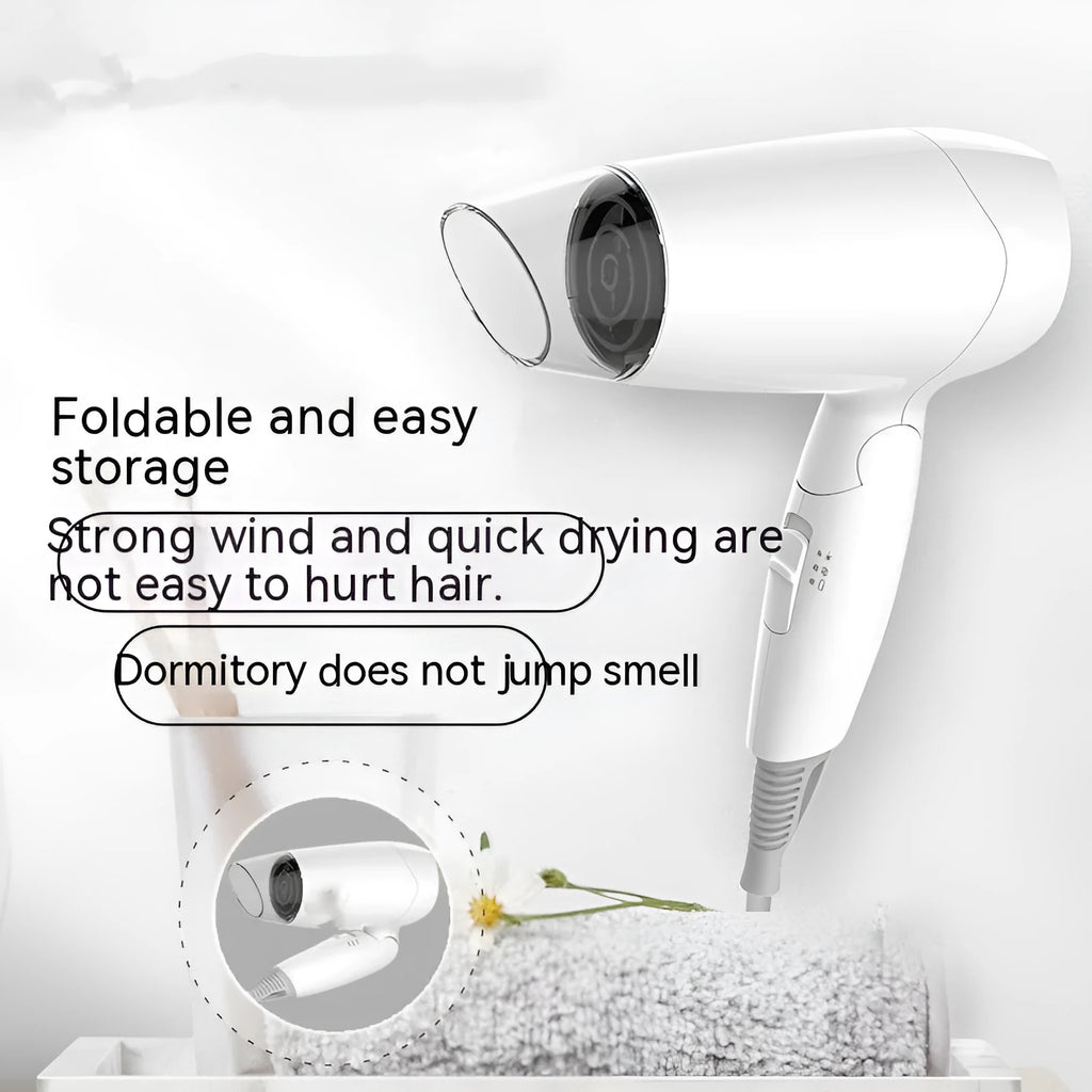 Moon White portable hair dryer with 1400W power and automatic overheating protection for household and travel use