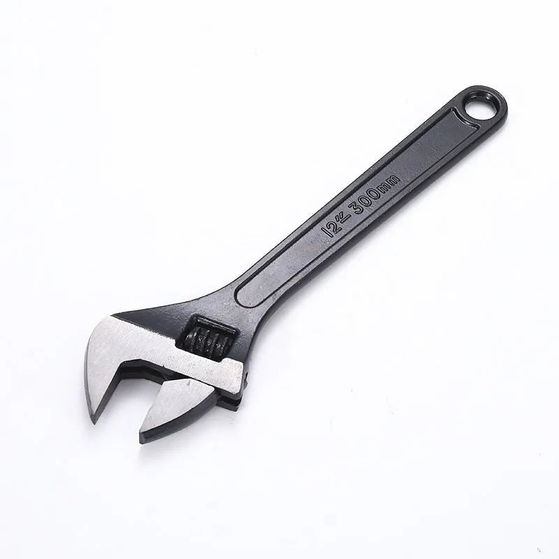High carbon steel adjustable open-end wrench with black oxidation finish and ergonomic handle