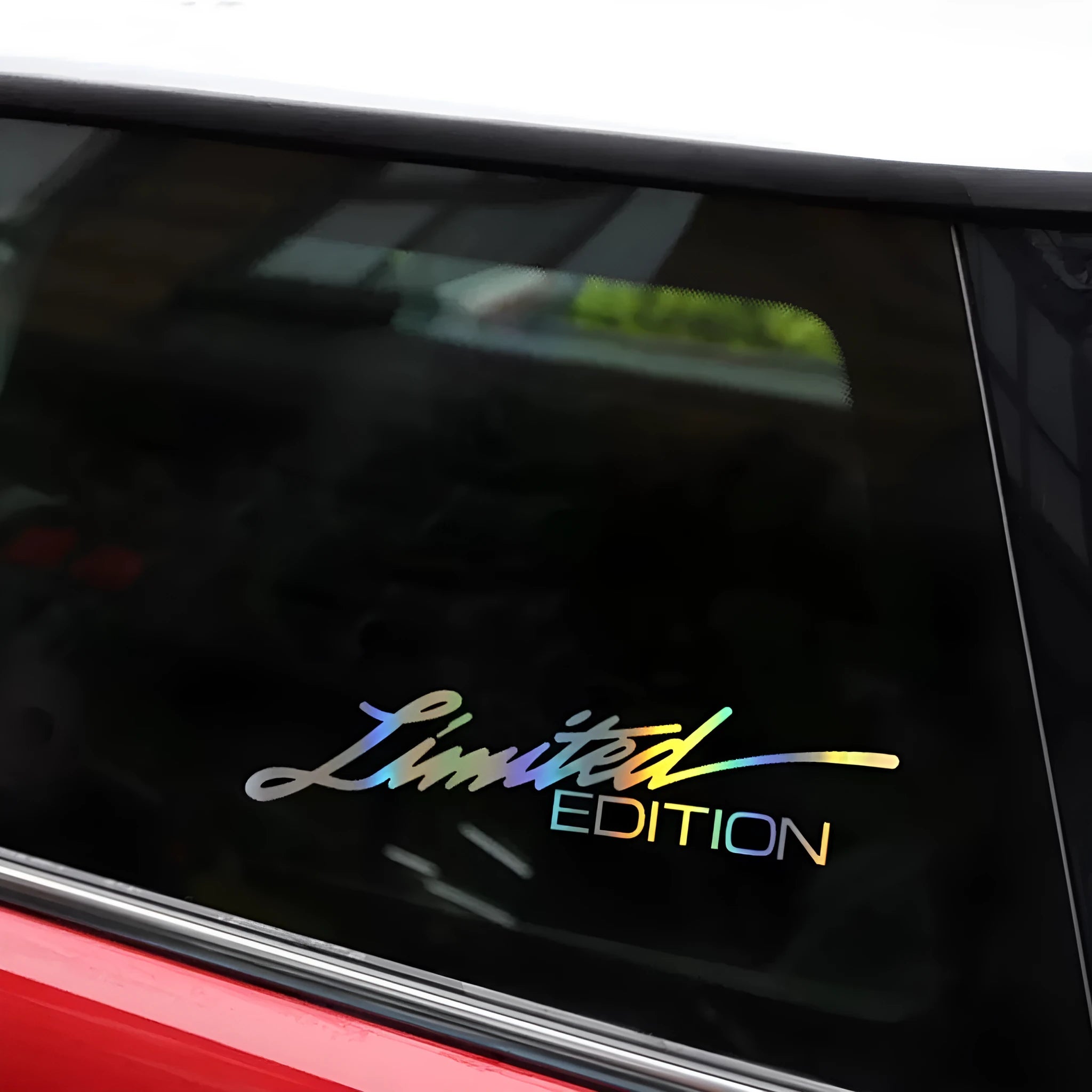 Black laser reflective car sticker with text styling on PET material for vehicle personalisation