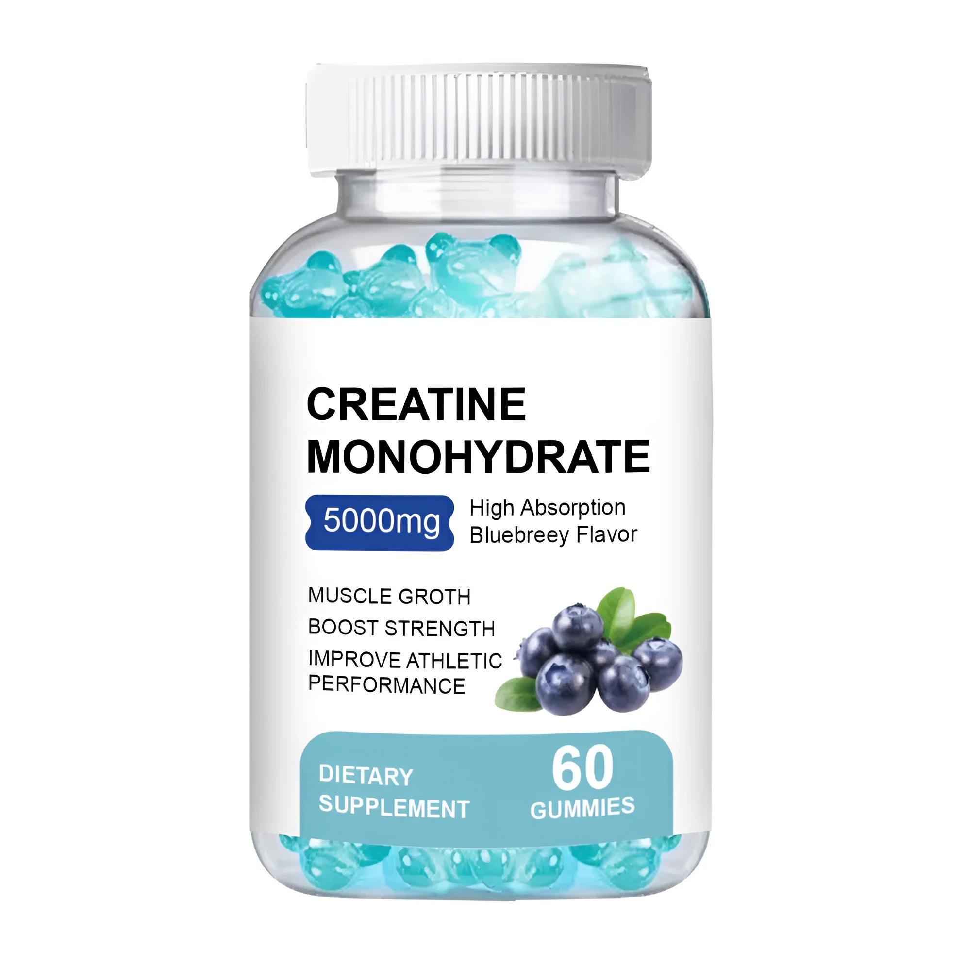 Pack of 60 creatine monohydrate supplement gummies in soft candy form.