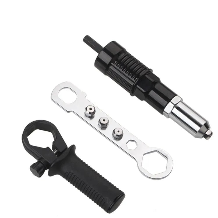 Black metal electric drill rivet gun conversion tool with 173mm alloy steel head and adapter
