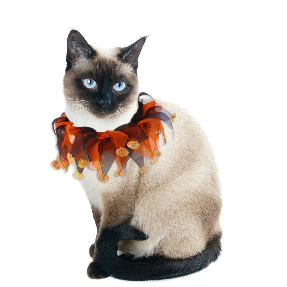 Tie-dye pattern dog collar in Halloween and Christmas colour styles made from cloth