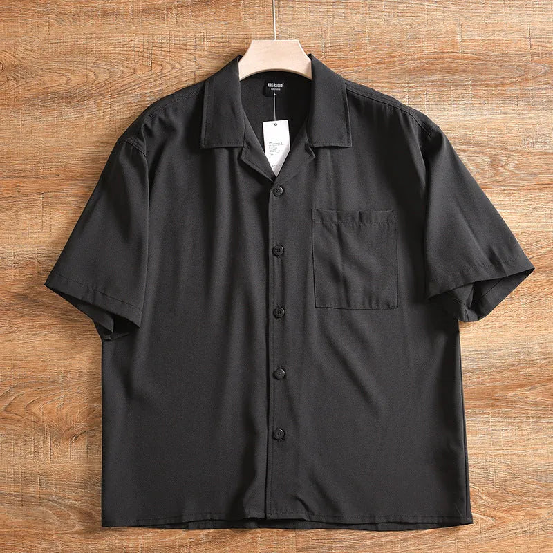 Men's lightweight pure cotton loose short sleeve shirt in solid colour