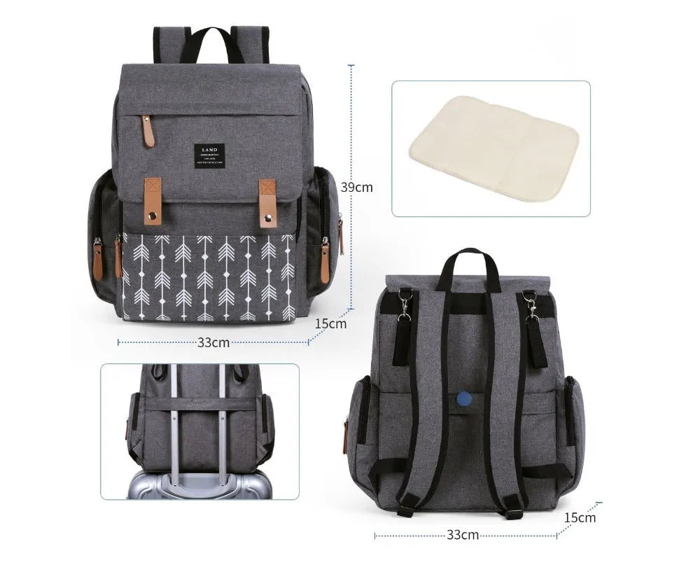 LAND Mommy large Oxford cloth diaper backpack with changing mat in various colours.