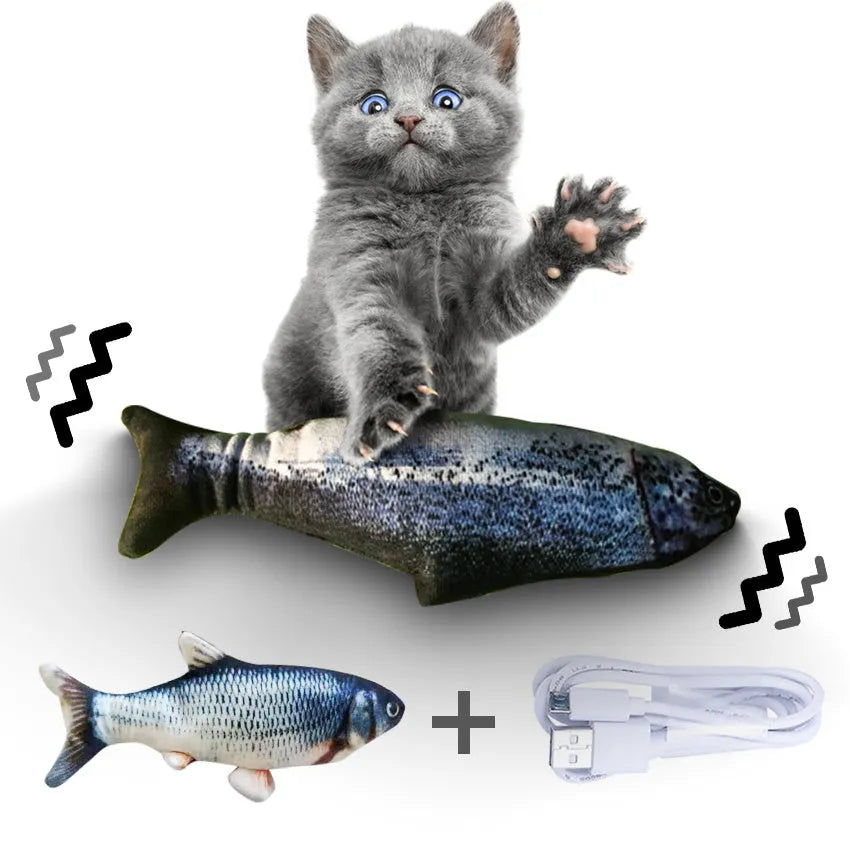 Multicolour electronic jumping fish cat toy with USB charging cable, 30cm length
