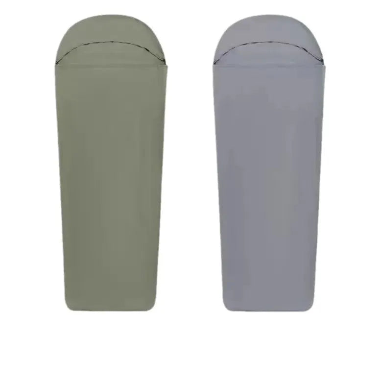 Blue mummy-style nylon sleeping bag for adult camping with dimensions 210cm x 80cm
