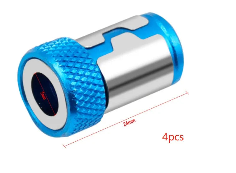 Light blue magnetic screwdriver bit with slotted head and magnetic ring