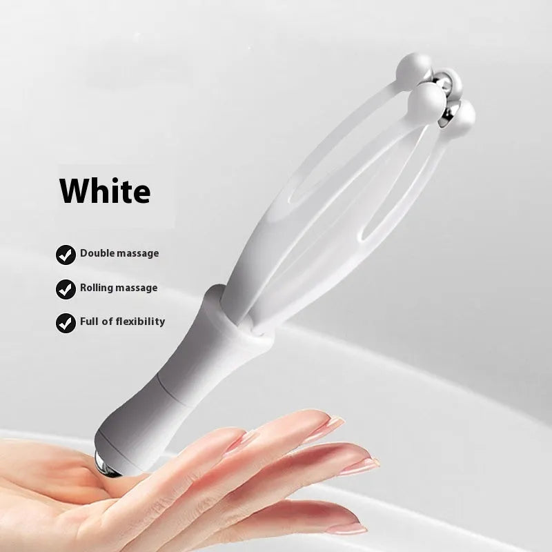 Blue and white finger massager with steel ball rolling mechanism for hand joint care.