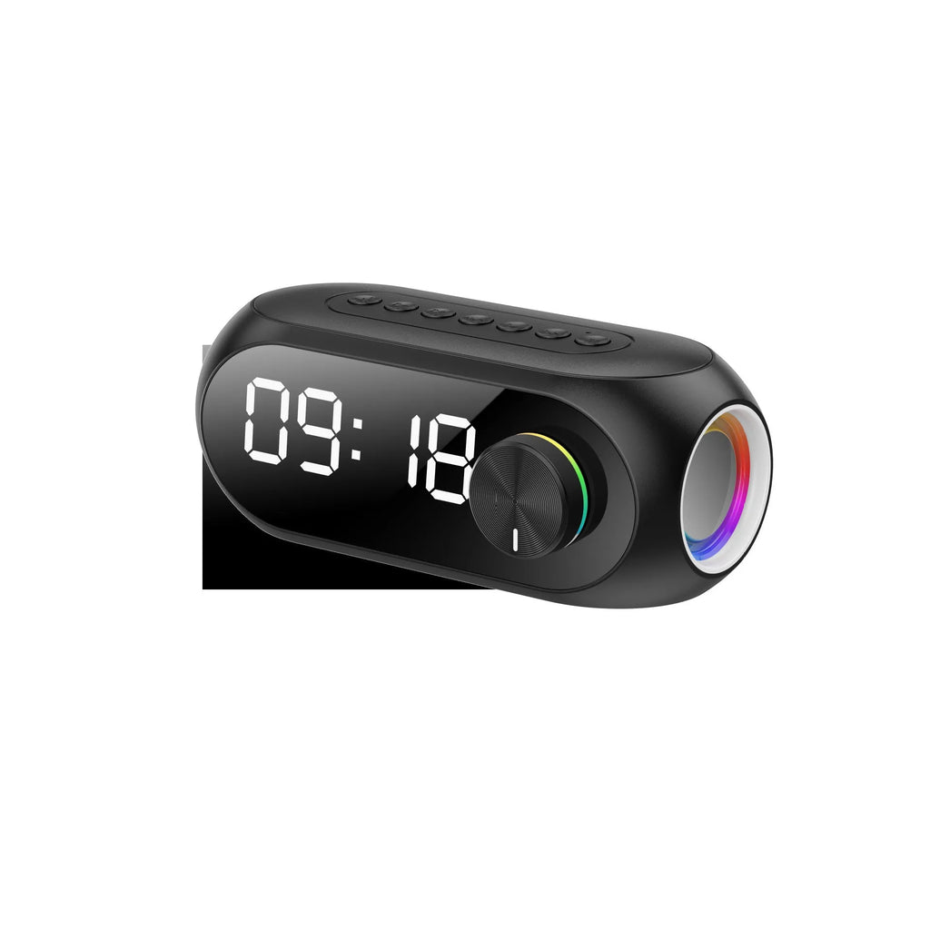S8 extra bass portable Bluetooth speaker with digital clock display in black, white, or blue colour