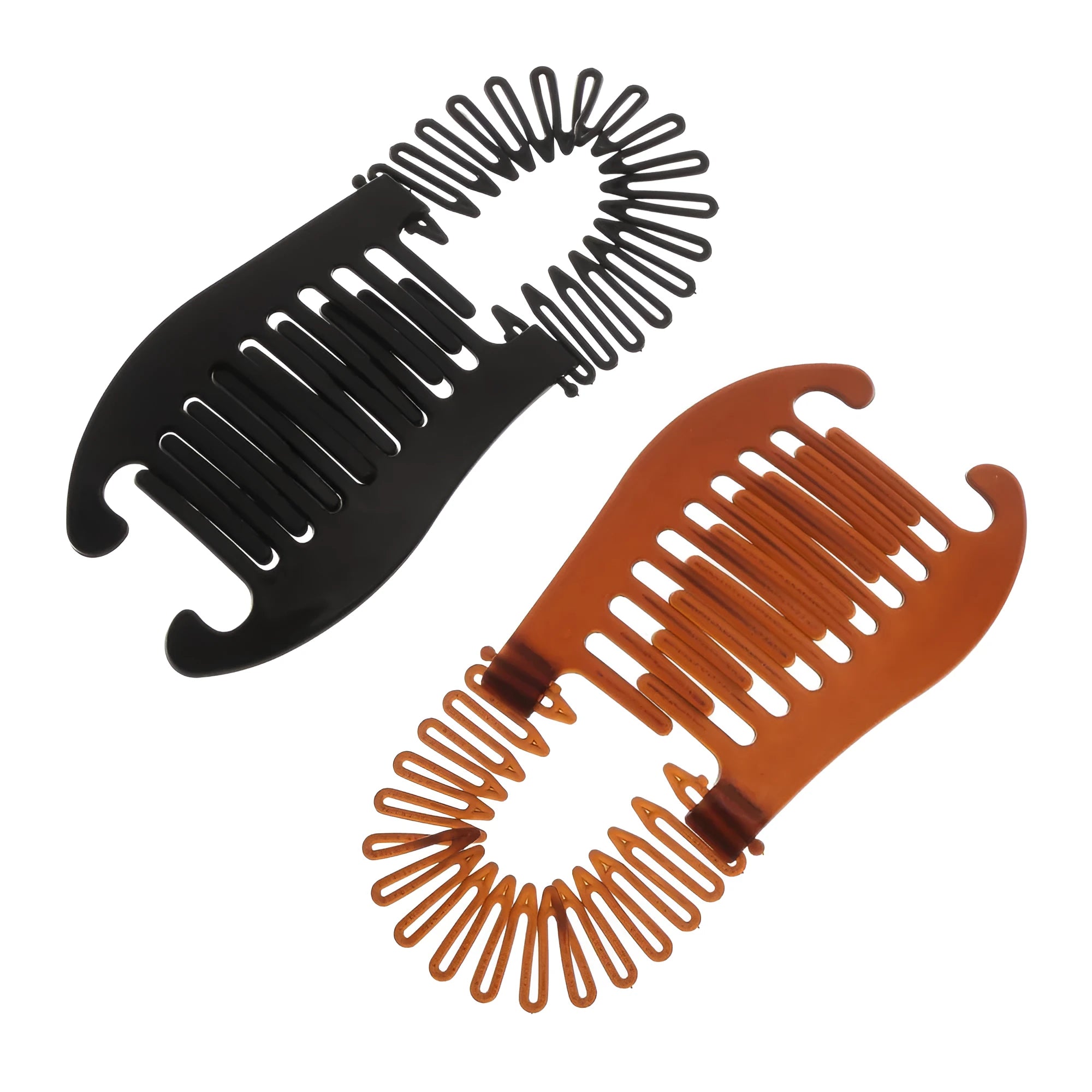 Retro fish-shaped plastic hair claw clip with metal crab clip, 13.5cm, black or brown, adjustable band