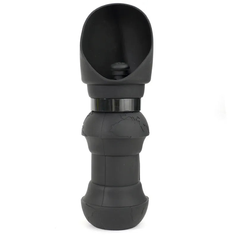 Collapsed and expanded views of a silicone folding water cup for pets in a choice of colours.