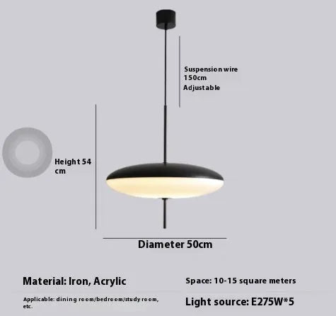 Nordic modern art retro designer UFO chandelier light fixture in white or black and white finish