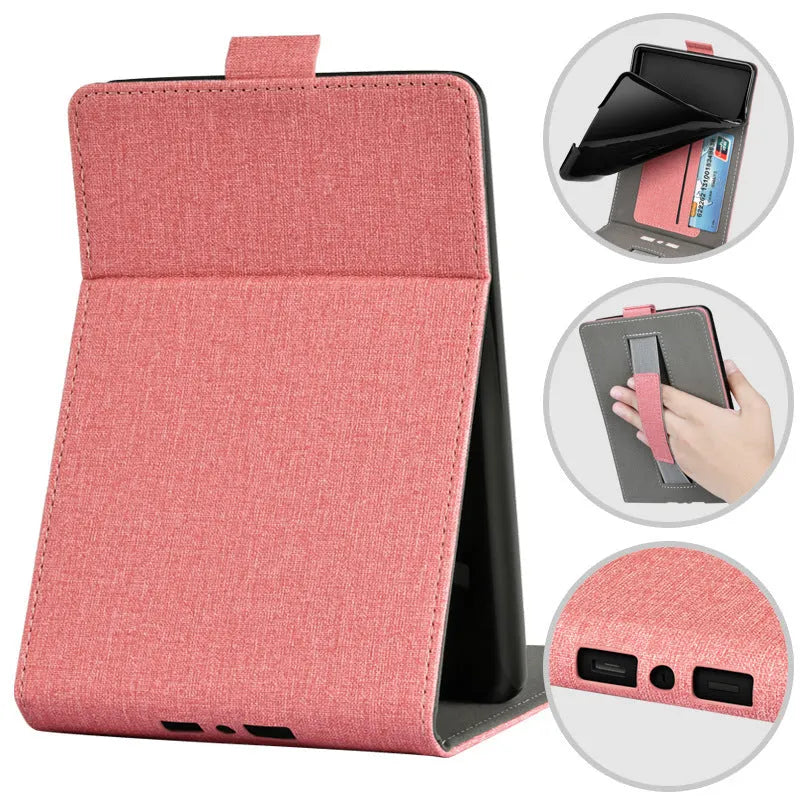 Black TPU leather protective case for a 6-inch Kindle Paperwhite e-reader, showing embossed texture and brackets style edges.
