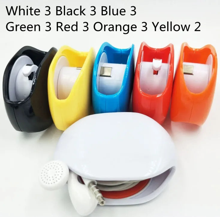 Automatic earphone retractor winder with telescopic reel and small storage box.