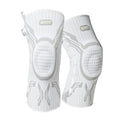 Grey and white sports knee pads for adults, showing left and right pads in size L.