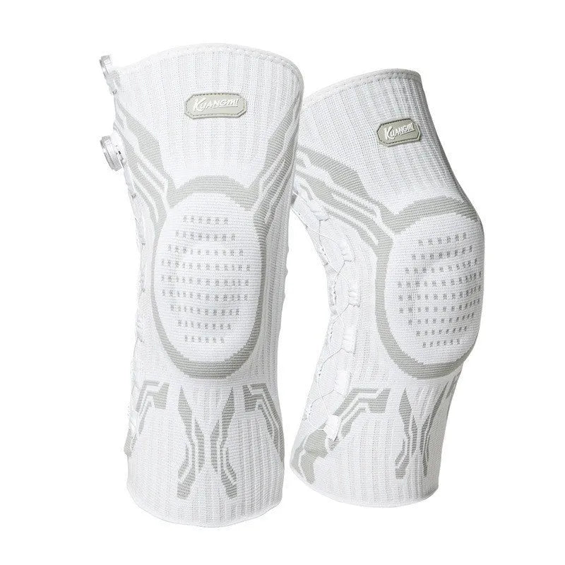 Grey and white sports knee pads for adults, showing left and right pads in size L.