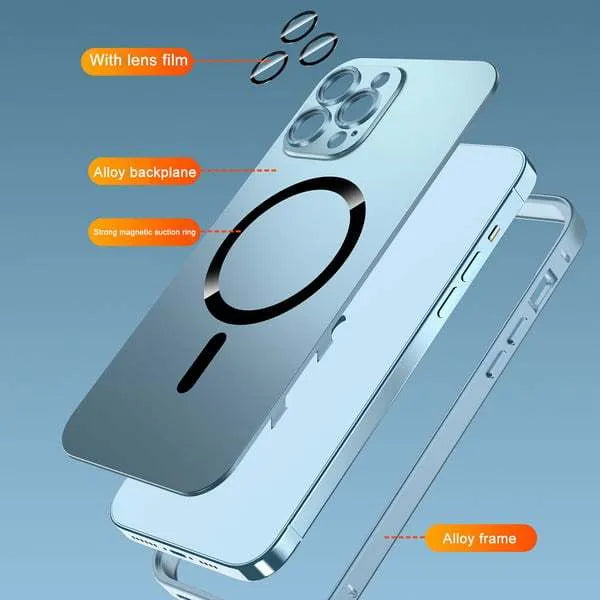 Aluminium alloy frame protective iPhone case with magnetic suction feature in multiple colour options