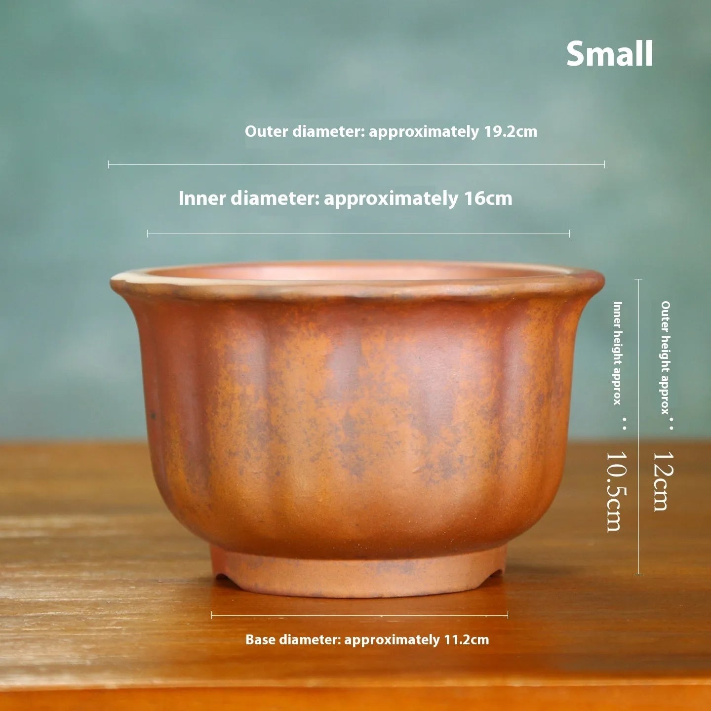 Purple sand ceramic flower pot with antique carved wood burning texture for indoor plants