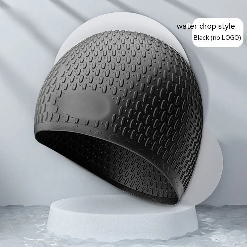 Silicone swimming cap with water drop design in solid colour options